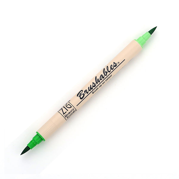Kuretake Zig Brushables Brush Marker Pen - 24 Colours - 047 Spring Green - Brush Pens - Bunbougu