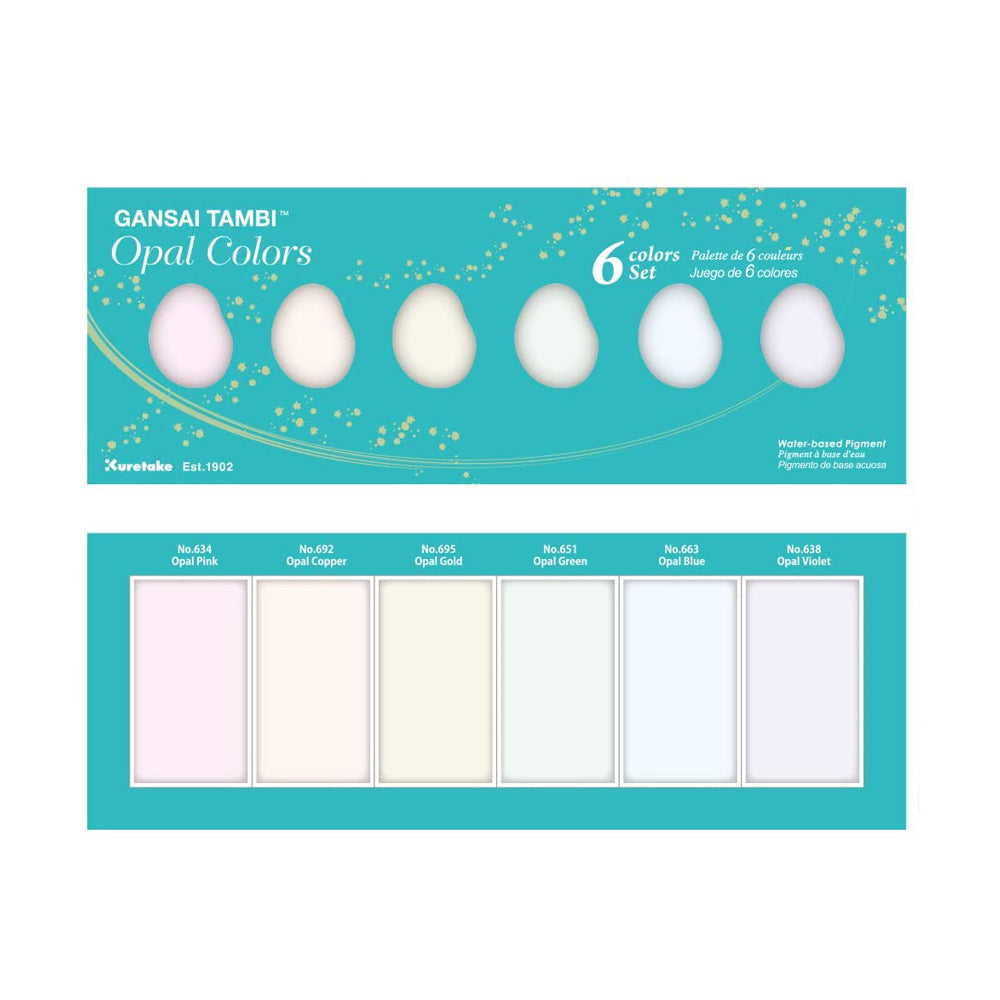 Kuretake Gansai Tambi Watercolour Set - Opal Colours - 6 Colour Set -  - Watercolours - Bunbougu